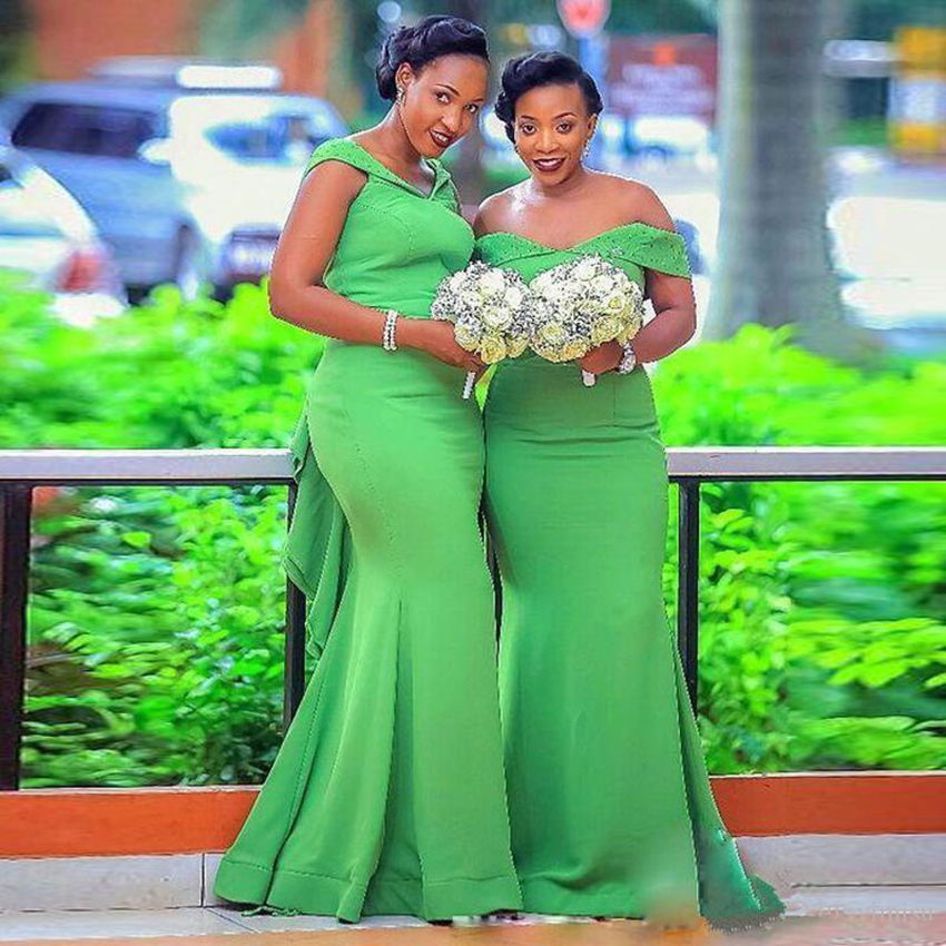 2023 Luxurys Designers Green Mermaid Bridesmaid Dresses Off Shoulder Beads Ruffles Plus Size Evening Prom Gowns Cheap