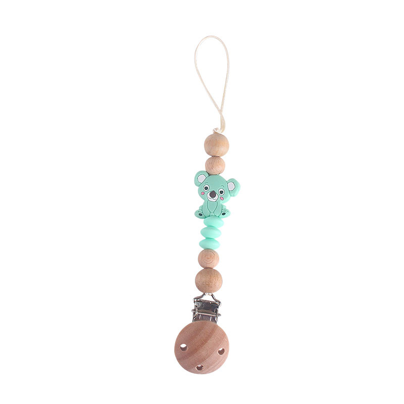 Cartoon Wooden Baby Pacifier Clip Chain Silicone Teething Beads Bear Toys Teether Dummy Holder Infant Nipple Clips