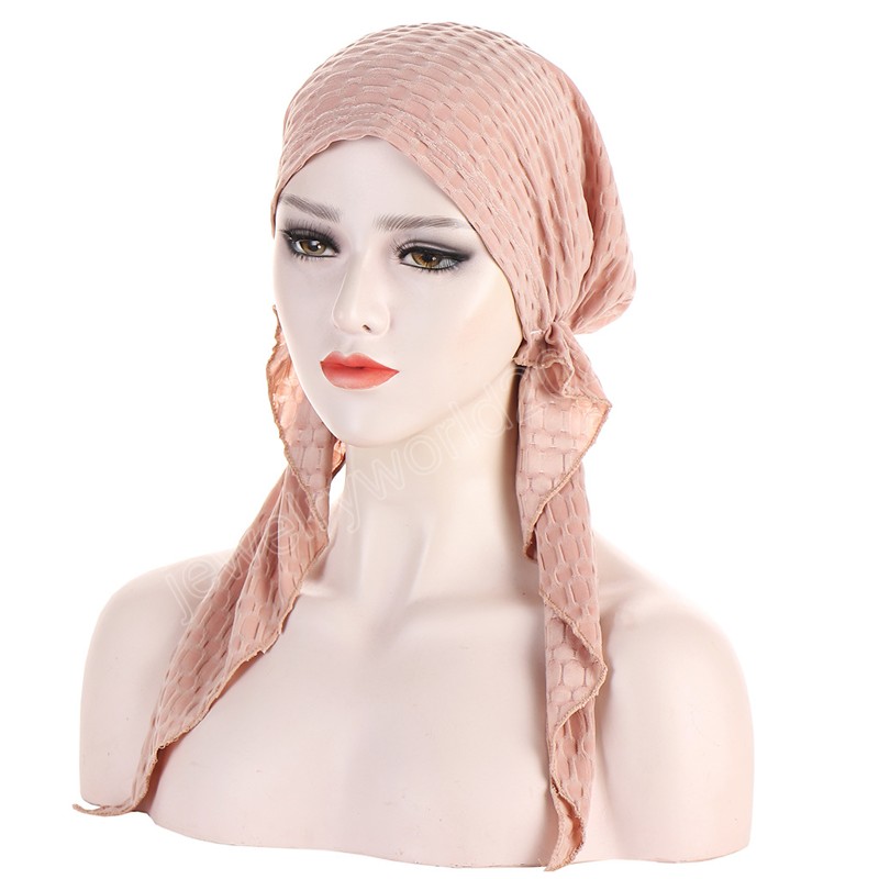 Muslim Inner Hijab Turban Women Pre-Tied Cap Long Tail Headscarf Wrap Beanies Bonnet Head Scarf Stretch Headwear Ninja Hat