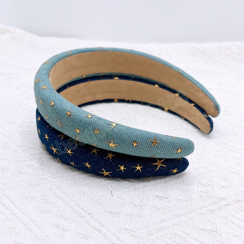 Nouveau bandeau à la mode pour femmes, étoiles brillantes, Turban classique en tissu Denim pour filles, accessoires de cheveux, vente en gros