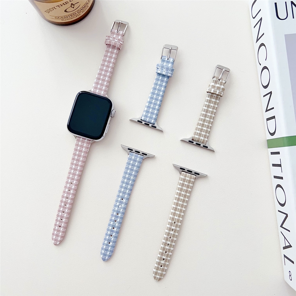 Apple Watch의 격자 패턴 시계 밴드 8 7 6 41mm 45mm Iwatch Ultra 3 4 5 40 44 49mm 38 42mm 액세서리 용 소프트 가죽 스트랩