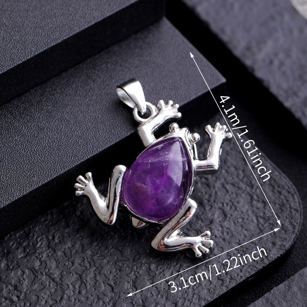 Natural Stone Frog Pendant Amethyst Opal Rose Quartz Pink Crystal Pendant Tiger's Eye Lapis Animal Charms för smycken Making Halsband