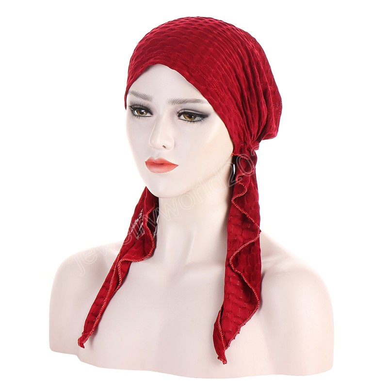 Muslim Inner Hijab Turban Women Pre-Tied Cap Long Tail Headscarf Wrap Beanies Bonnet Head Scarf Stretch Headwear Ninja Hat