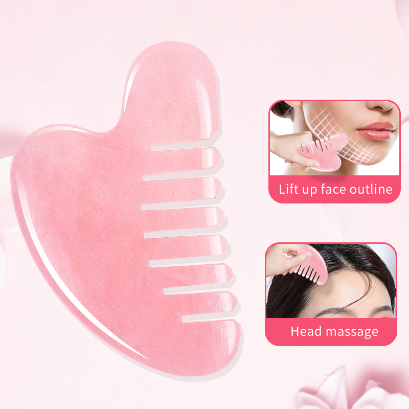 Schoonheid Roze Rozenkwarts Massage Kam Natuurlijke Jade Steen Guasha Schrapen Hoofdhuid Kam Multifunctioneel Handheld Hoofdmassage Tool voor Hoofd Verzorgende Ontspanning