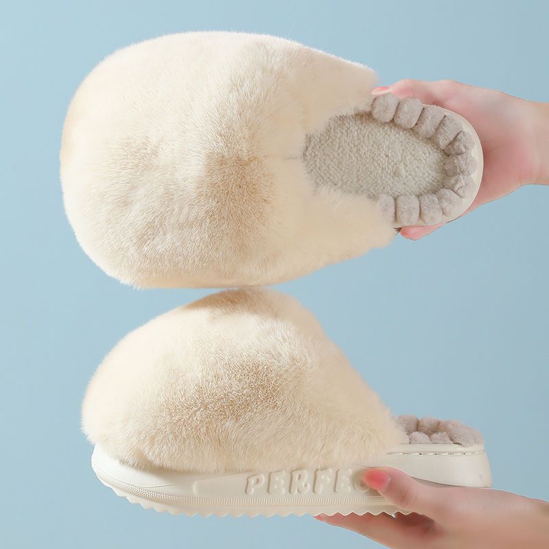 Winter Plush Women Slippers 2023 Luxury Soft Faux Fur Platform Indoor Slippers Ladies Warm EVA Sole Non-slip Home Cotton Shoes