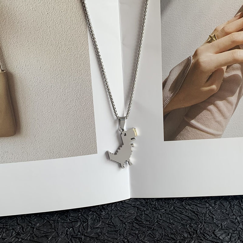Vintage Metal Dinosaur Pendant Necklace Goth Chain Cute Cartoon Design Charm Choker Necklaces For Women Men Cool HipHop Jewelry