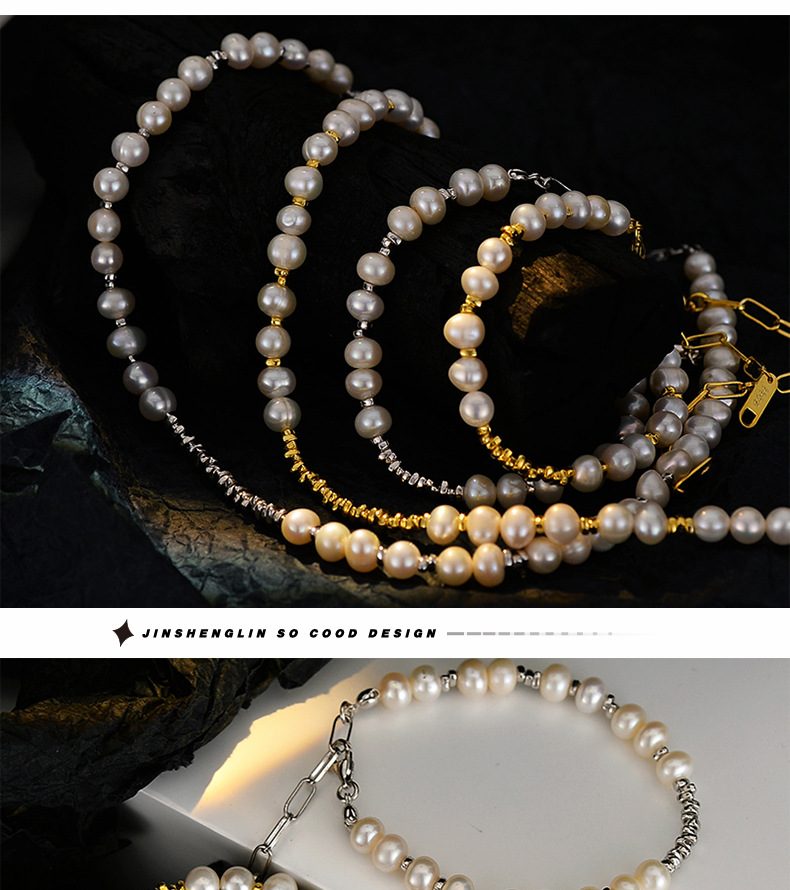 Fashion light luxury freshwater pearl broken silver bracelet female S925 sterling silver new Chinese style hand ornaments