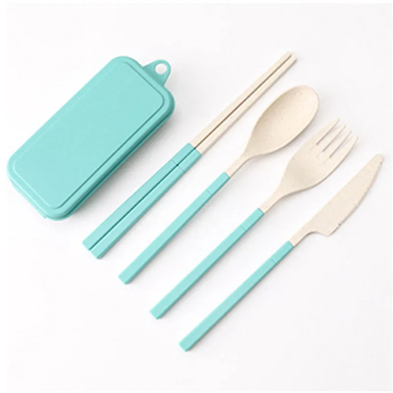 Wheat Straw Folding Cutlery Set Kids Knife Fork Spoon Chopsticks Portable Dinnerware Kits for Travelling and Camping