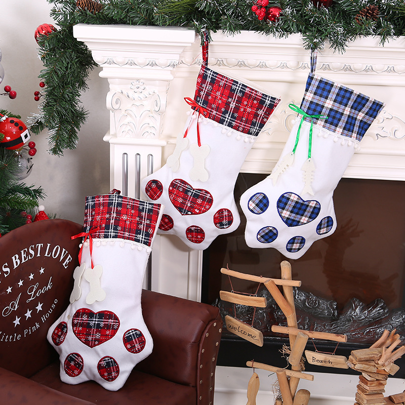 Hot Xmas Hanging Decorations In Christmas Pet Santa Sack Polyester Cat  Plaid Christmas Stocking Personalize For Pets