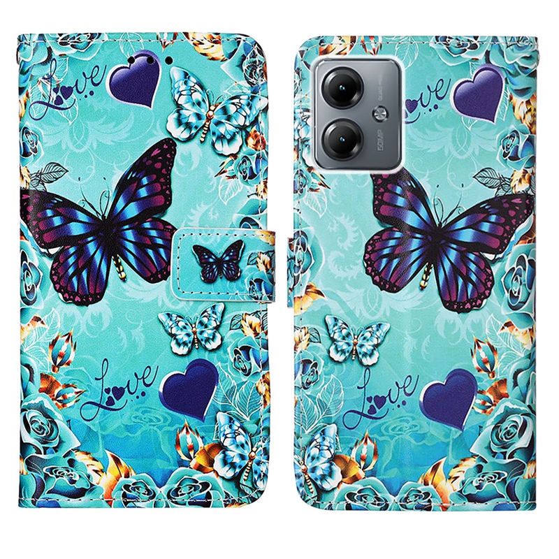 Étuis portefeuille en cuir PU pour Samsung S23 FE A24 A34 5G Huawei Mate 60 Pro Moto G14 Imprimer Dentelle Fleur Papillon Panda Tigre Tour Support Animal Flip Cover Pochette Sangle