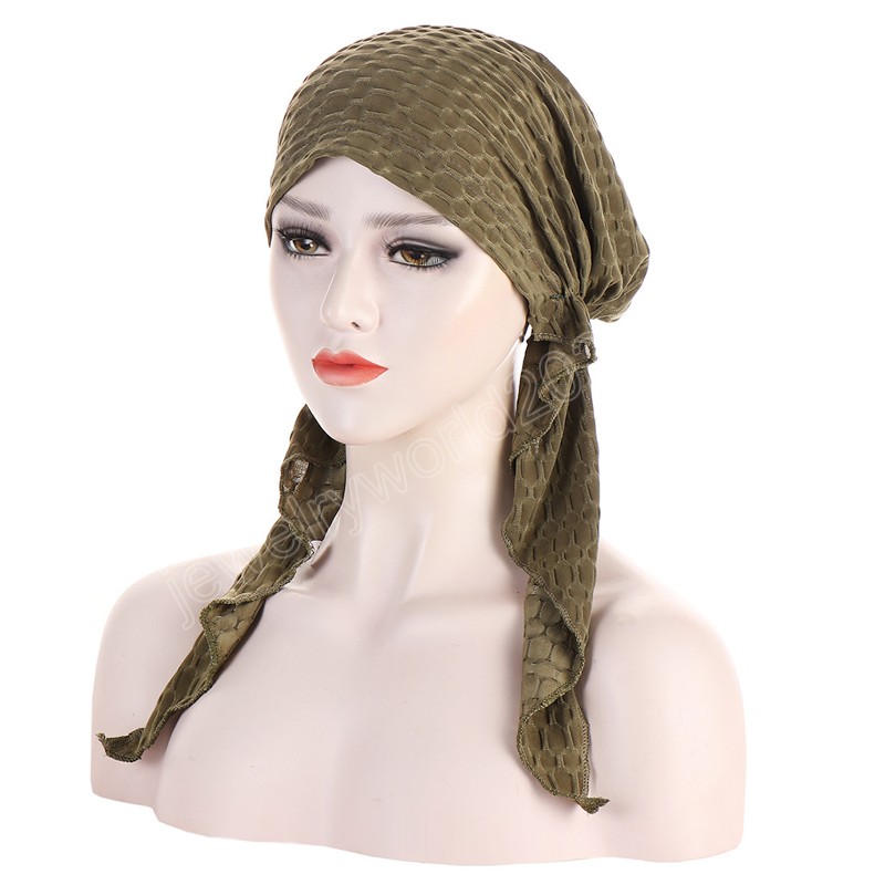 Muslim Inner Hijab Turban Women Pre-Tied Cap Long Tail Headscarf Wrap Beanies Bonnet Head Scarf Stretch Headwear Ninja Hat