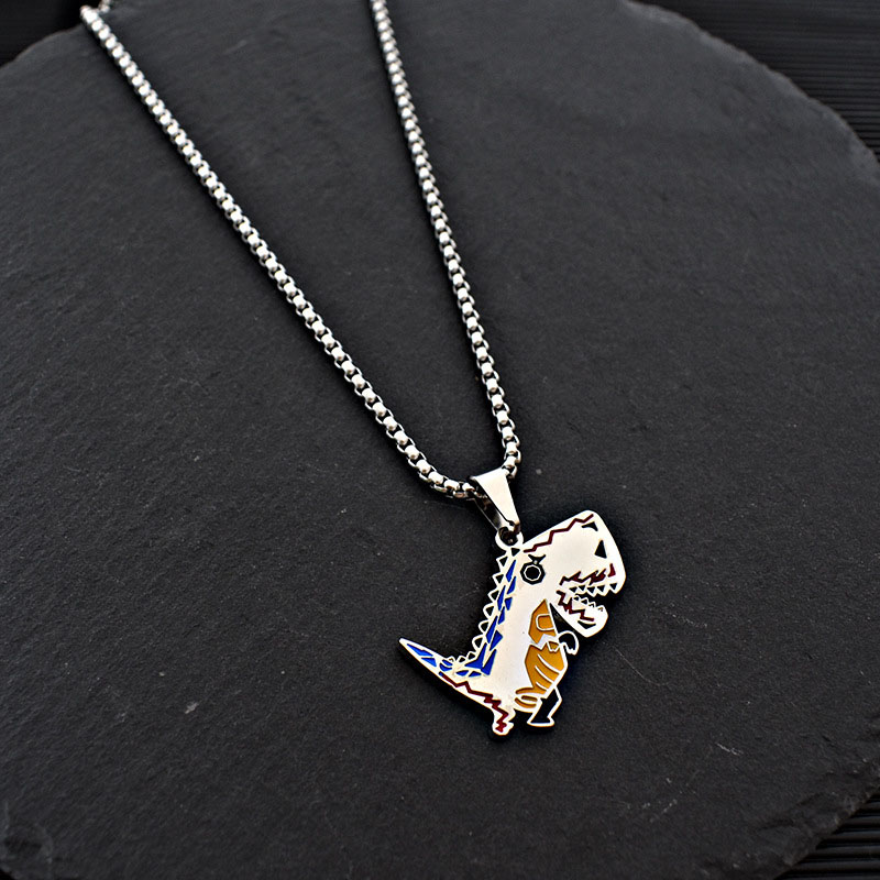 Vintage Metal Dinosaur Pendant Necklace Goth Chain Cute Cartoon Design Charm Choker Necklaces For Women Men Cool HipHop Jewelry