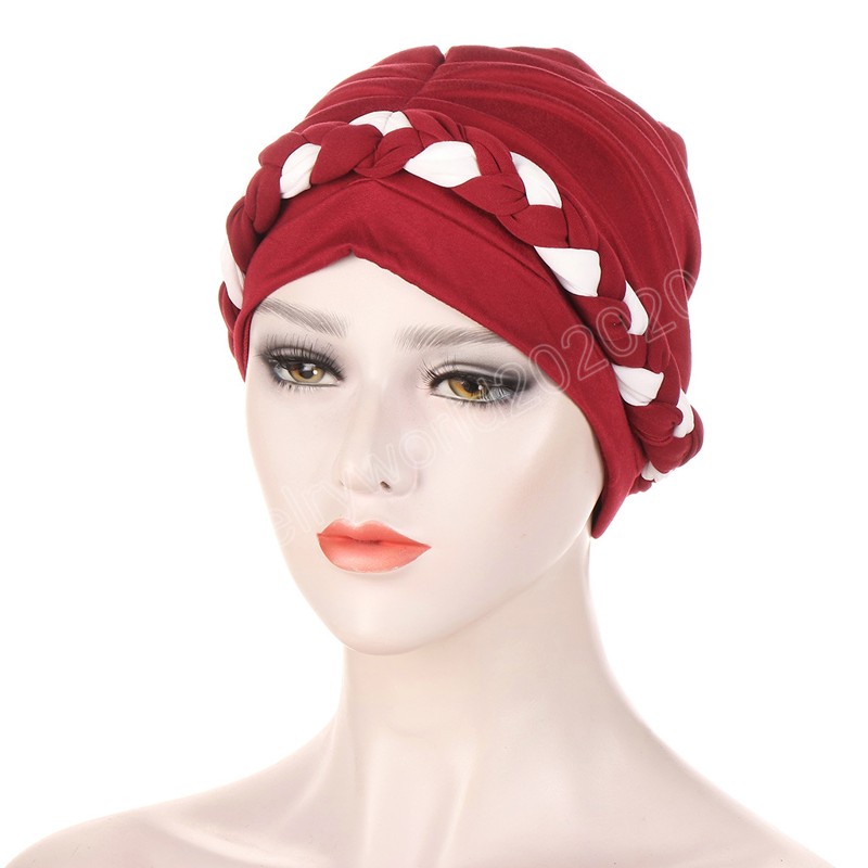 Cappello a treccia con cofano turbante musulmano avvolgente arabo doppio colore donna Accessori capelli con cuffia a pieghe