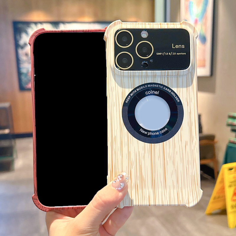 Magnet Wireless Charging Retro Wood Leats For iPhone 15 14 Pro Max 13 12 11 iPhone15 Soft TPU Window Lens Ground Ground Magnetic Scarproof Back Cover