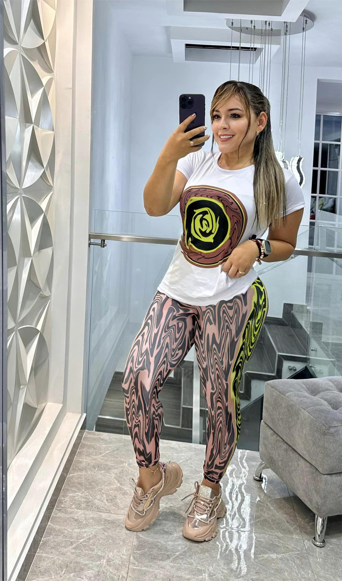 Womens Two Piece Pants Summer Outfits Casual Print Round Neck T-shirt och Legging Set gratis fartyg