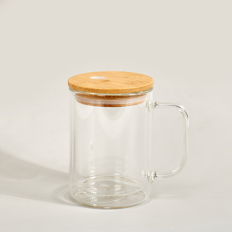 15oz sublimering av glas kaffemuggar snöklot glas med bambu lock dubbel vägg glas mugg klar frostat öl glas klara dricksglasögon anpassad gåva