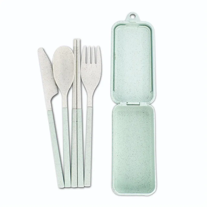 Wheat Straw Folding Cutlery Set Kids Knife Fork Spoon Chopsticks Portable Dinnerware Kits for Travelling and Camping