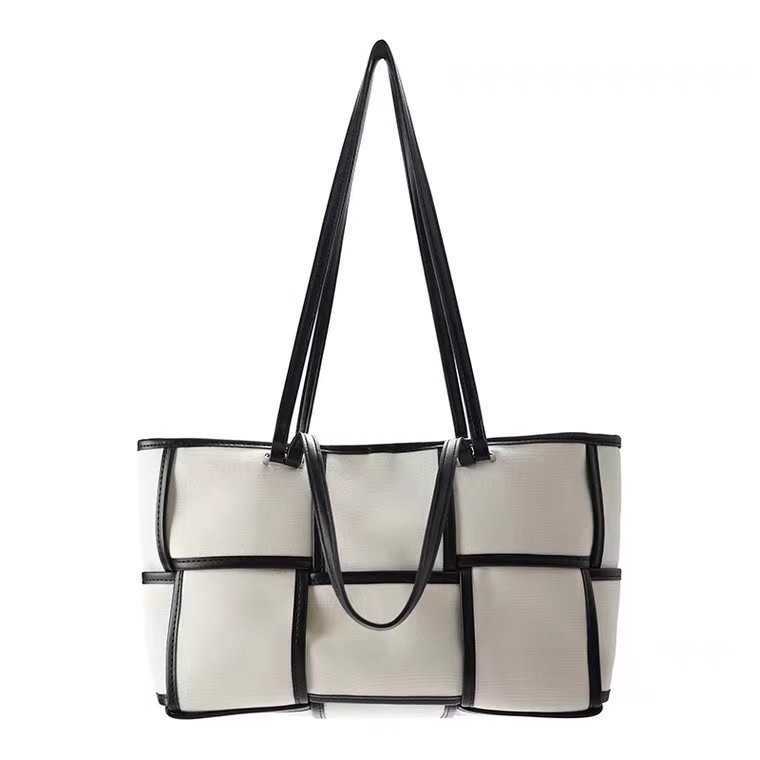 디자이너 Arco Botegss Ventss 여성 온라인 상점 흑백 격자 무늬 캔버스 가방 한 어깨 대용량 통근 틈새 질감이 실제 로고