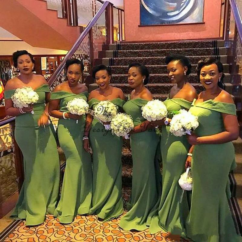 2023 Luxurys Designers Green Mermaid Bridesmaid Dresses Off Shoulder Beads Ruffles Plus Size Evening Prom Gowns Cheap