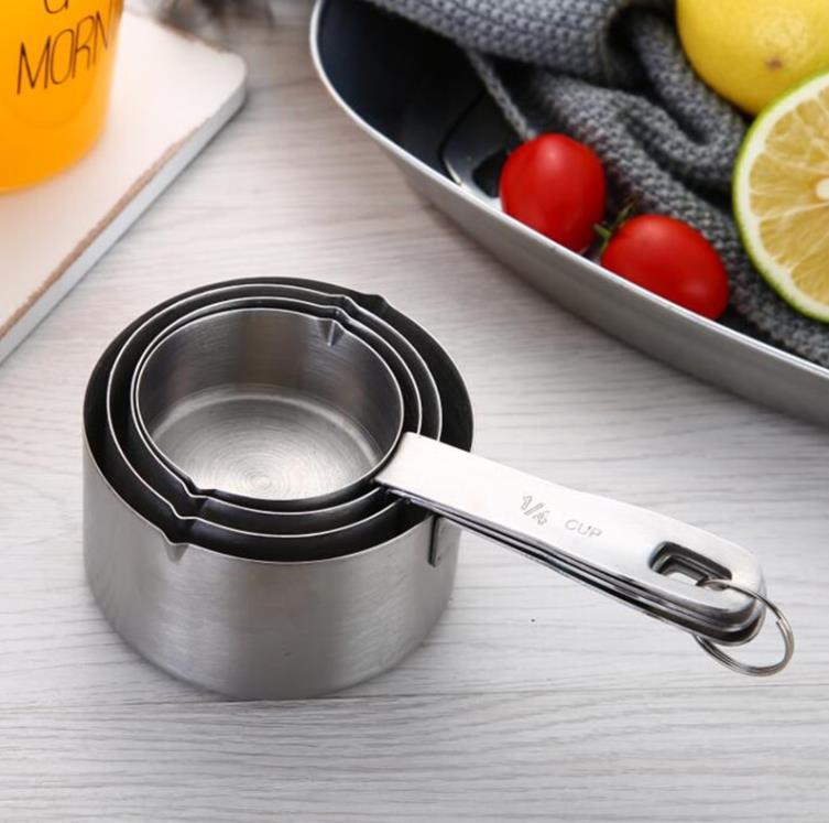 Sturdy Stainless Steel Measuring Cups Set Spoons Baking tools Easy To Pour Spouts Kitchen Tools Measuring Dry and Liquid SN4219