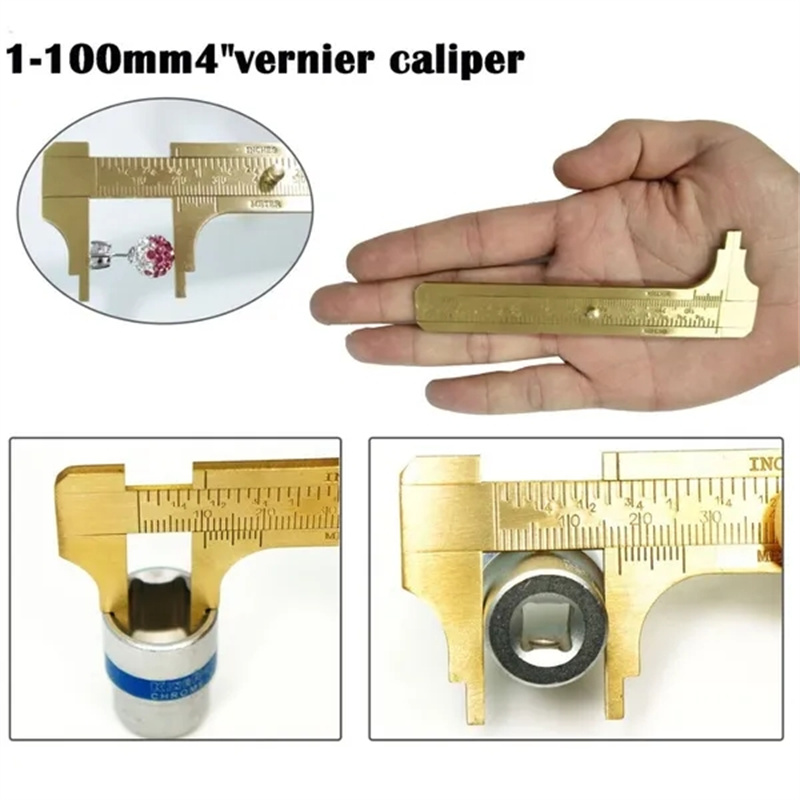 Calibro a corsoio in ottone Calibro tascabile Pratico strumento di misurazione Calibro scorrevole a doppia scala Mini righello tascabile in metallo gioielli