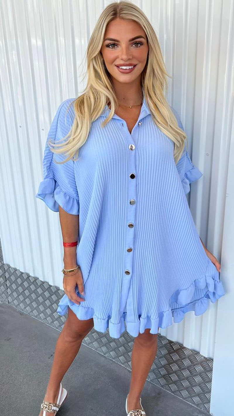 Casual Loose Irregular Ruffles Dresses Elegant Long Half Sleeve Single Breasted Shirt Dress Sexig Women randig vit klänning 2309102