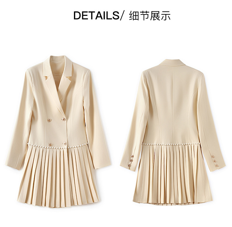2023 Summer Apricot Solid Color Dress Long Sleeve V-Neck Buttons Knee-Length Casual Dresses S3S08W09080912
