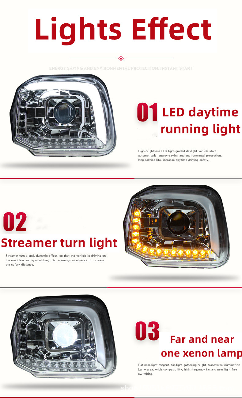 Bilstrålkastare för Suzuki Jimny 2007-20 15 LED DAYTIME Running Light DRL High Low Beam Xenon strålkastare