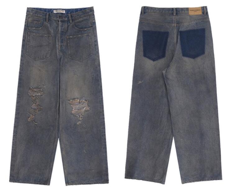 Мужские и женские джинсы, модные мешковатые прямые брюки, джинсовые брюки, повседневные потертые джинсы