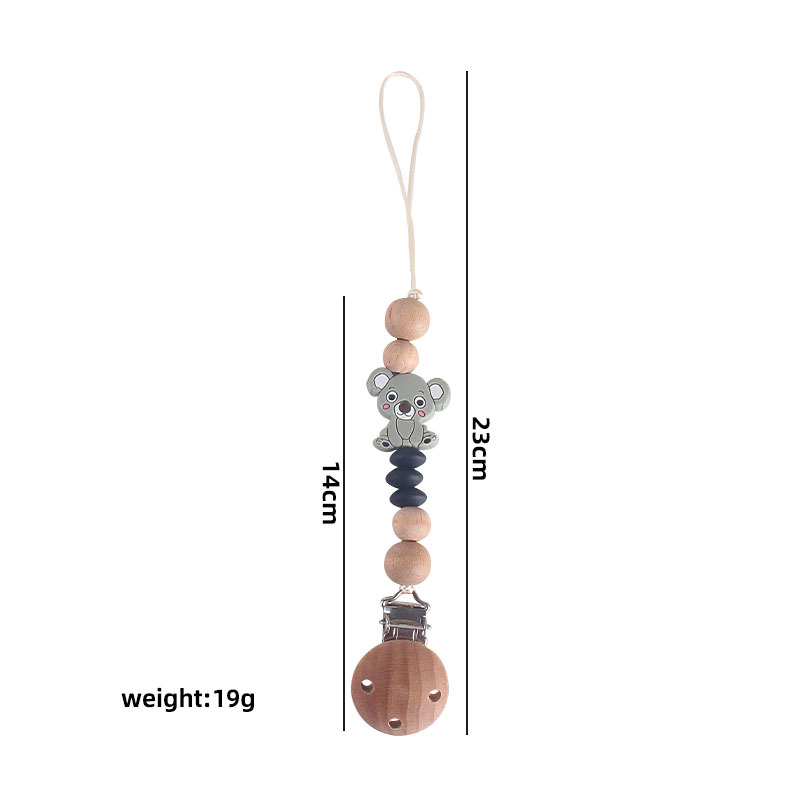 Cartoon Wooden Baby Pacifier Clip Chain Silicone Teething Beads Bear Toys Teether Dummy Holder Infant Nipple Clips