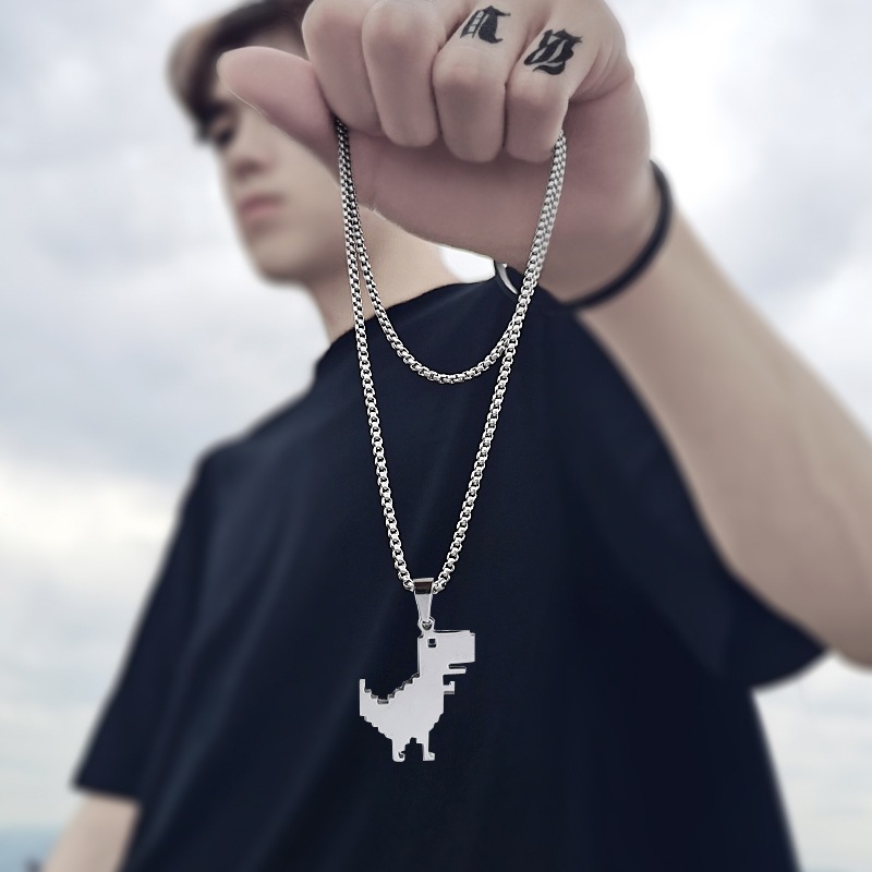 Vintage Metal Dinosaur Pendant Necklace Goth Chain Cute Cartoon Design Charm Choker Necklaces For Women Men Cool HipHop Jewelry