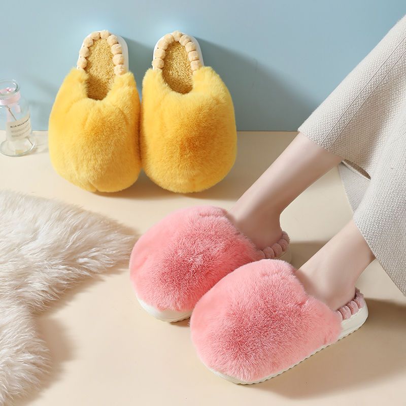 Winter Plush Women Slippers 2023 Luxury Soft Faux Fur Platform Indoor Slippers Ladies Warm EVA Sole Non-slip Home Cotton Shoes