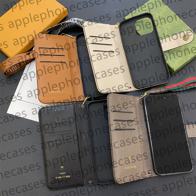 Carteira de couro genuíno Caso de telefone Designer iPhone Case Flip Card Holder para iPhone 15 14 Pro Max 13 12 11 14Plus Samsung Galaxy S23 Ultra S22 Plus Capa móvel de marca