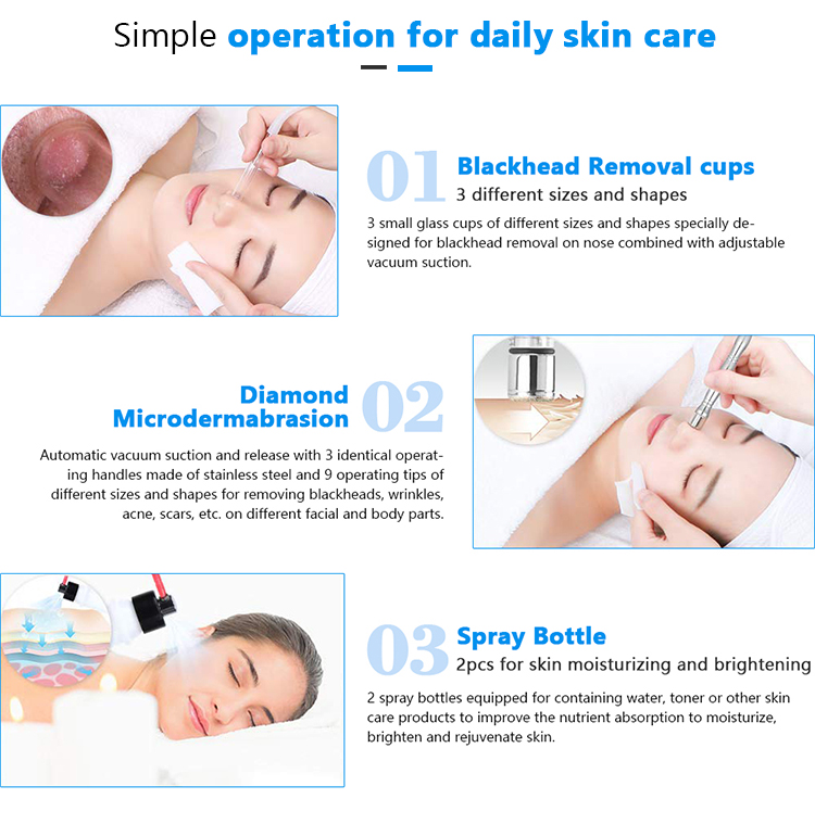 3 in 1 Diamond Microdermabrasion Machine Water Sprayer Dermabrasion Vacuum Black Head Removal Skin Cleaning Whitening Facial Care Beauty Device