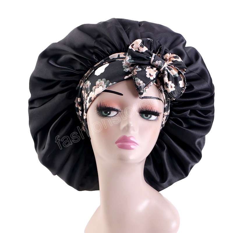 New Silky Large Satin Lined Bonnet Sleep Cap Stay On All Night Hair Wrap Cover Slouchy Beanie Curly Hair Protection For Women