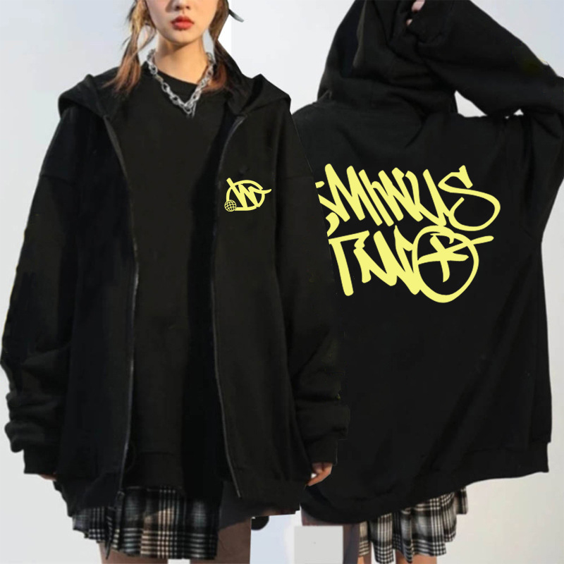 Men's Plus Size Hoodies & Sweatshirts Minus Two Y2K Hoodie Letter Graphic Print Harajuku Hip Hop Oversized Black Sweatshirt Minustwo Mens Jackets Womens Gothic