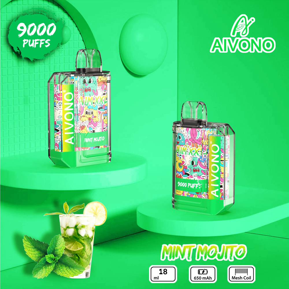 Original AIVONO AIM XXL 9000 Puffs Elfword Puff 9K Vape E Eletronic med 19 ml kapacitet 650mAh Uppladdningsbar batterifattig kristallstång Vape Disponible Puff 12000