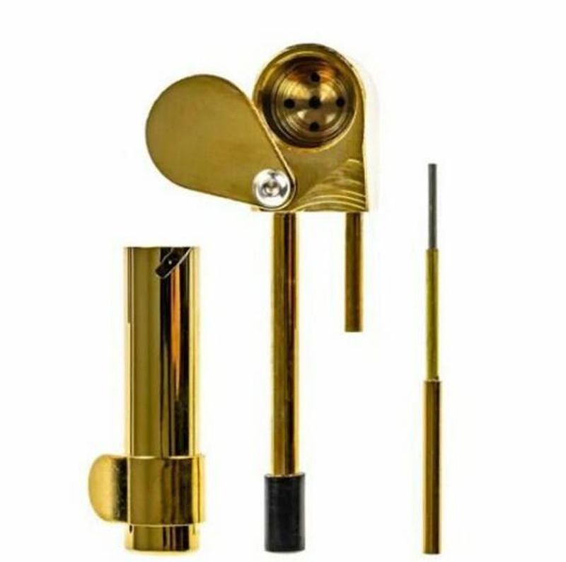 Metal Smoking Pipe 84mm Gold Brass Mini Pipes Portable Removable Water Pipe For Smoke Tobacco Dry Herb Pipe Smoking Accessories Tool