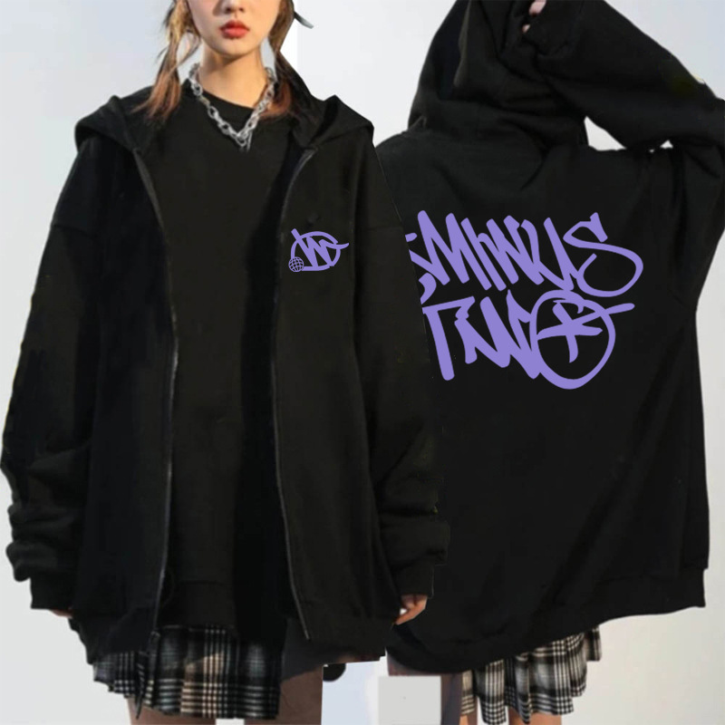 Men's Plus Size Hoodies & Sweatshirts Minus Two Y2K Hoodie Letter Graphic Print Harajuku Hip Hop Oversized Black Sweatshirt Minustwo Mens Jackets Womens Gothic