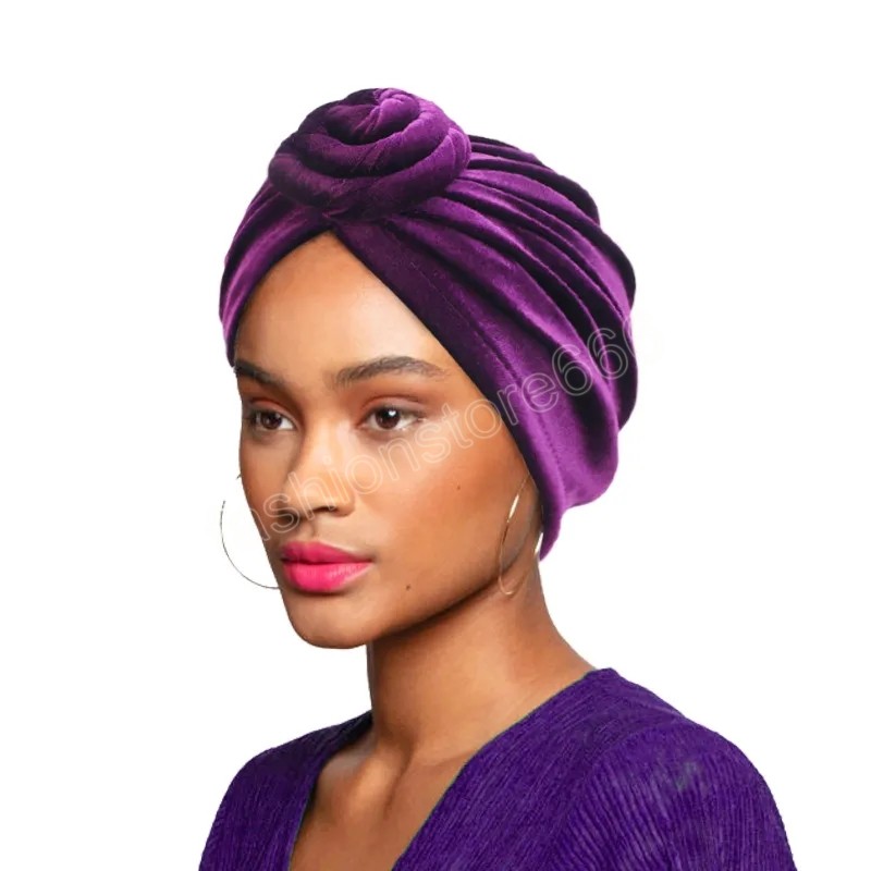 Mode noué velours femmes Turban Vintage gros noeud élastique bandes de cheveux doux solide filles bandeau chapeaux accessoires nouveau