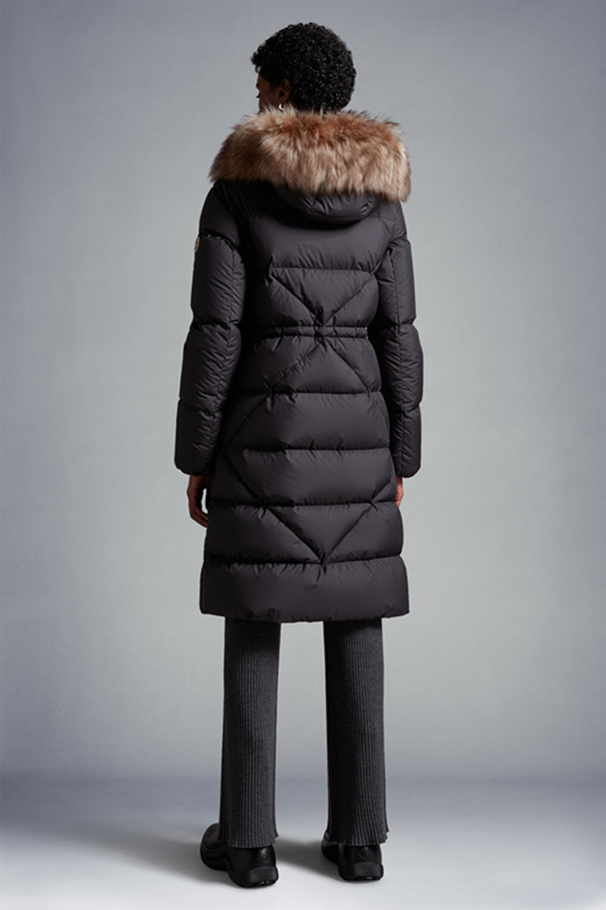 2023 가을 겨울 여자의 흰 오리 파파 파카 지퍼 재킷 후드 모피 줄무늬 여자의 슬림 긴 코트 mk23024