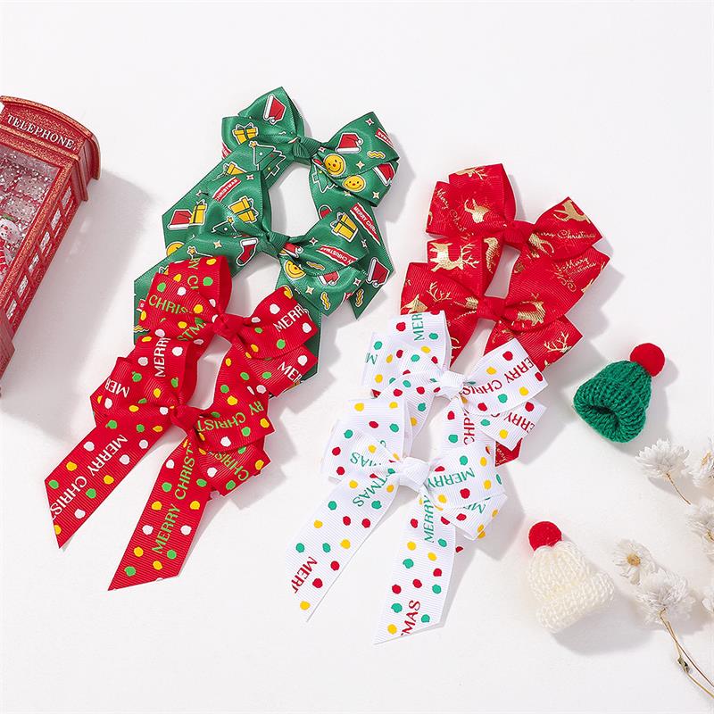 New Christmas Ribbon Elk Dot Hairpin Cute Princess Hair Clip Barrettes Children Gift Festival Headwear Hair Accessories