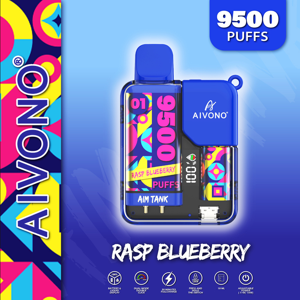 Original AIVONO AIM TANK 9500 Puffs Vape E Cigarro Descartável com Tela Inteligente com Energia Ajustável Trava de Segurança Infantil 18ml Pod 650mAh Bateria Caneta Elfbar