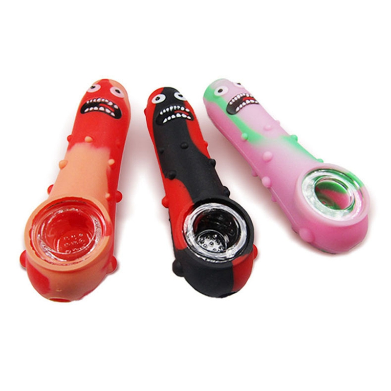 New Colorful Silicone Pipes Cucumber Monster Design Style Glass Filter Nineholes Screen Bowl Portable Herb Tobacco Cigarette Holder Smoking Handpipes