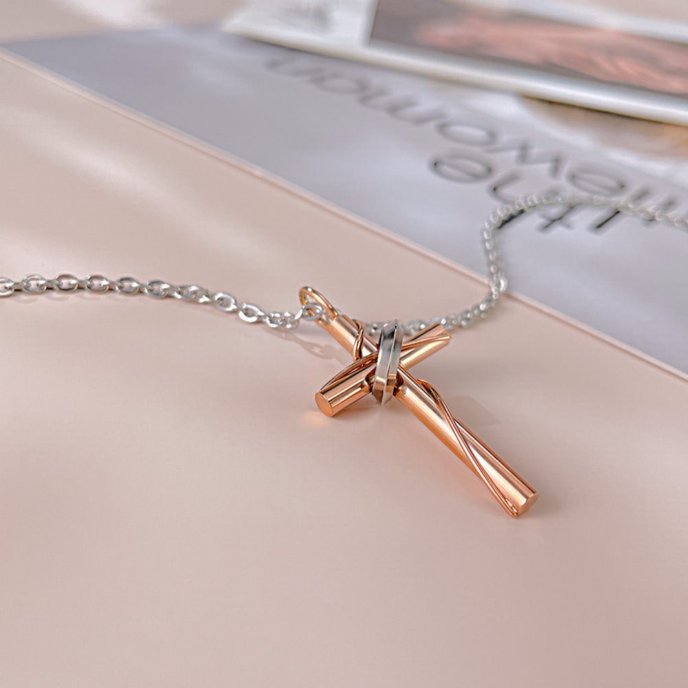 Simple Fashion Women Cross Pendant Stainless Steel Chain Necklace Rose Gold Color For Girlfriends Gifts 20inch n521