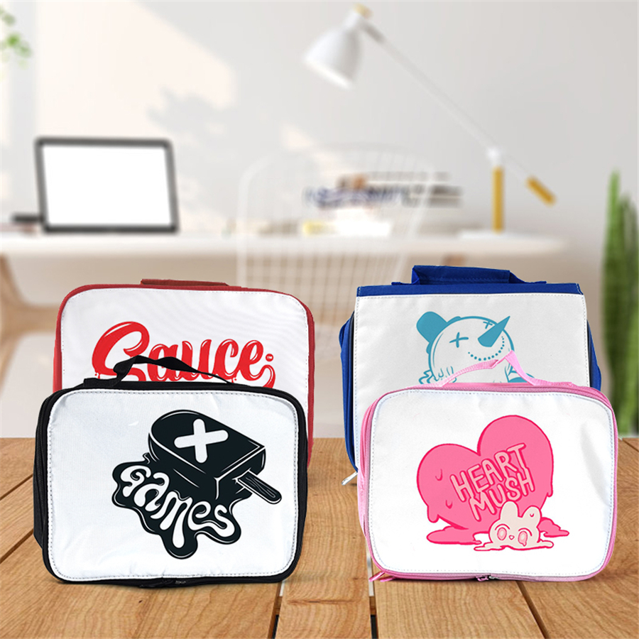 US warehouse Sublimation Neoprene Lunch Bag for Kids, Insulated Lunch Box Tote for Women Men Adult Teens Boys Teenage Girls Toddlers Printed Image Freely DIY Bag