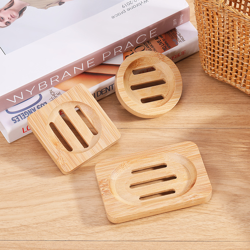 Natural Bamboo Soap Dishes Plate Tray Soaps Holders Box Case Square Round Bathroom Shower Hand Washing Soaps Rack