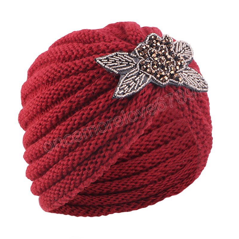 Novas mulheres inverno frisado flor malha chapéu outono inverno quente turbante chapéus elástico gorro headwrap bandana acessórios para o cabelo