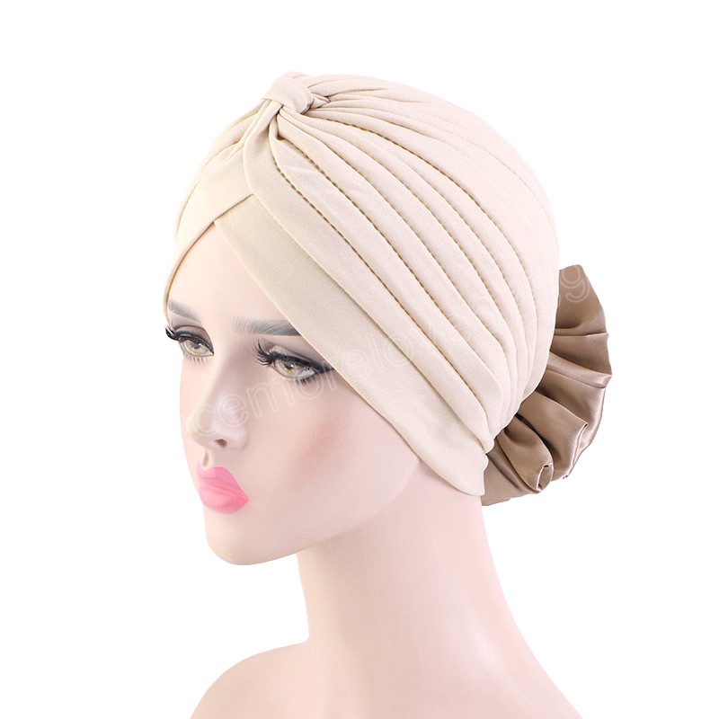 New Women Big Flower Turban Hat Bonnet Headwear Scarf Wrap Hair Loss Cancer Chemo Cap Islamic Inner Hijabs Headwrap Beanie Hats