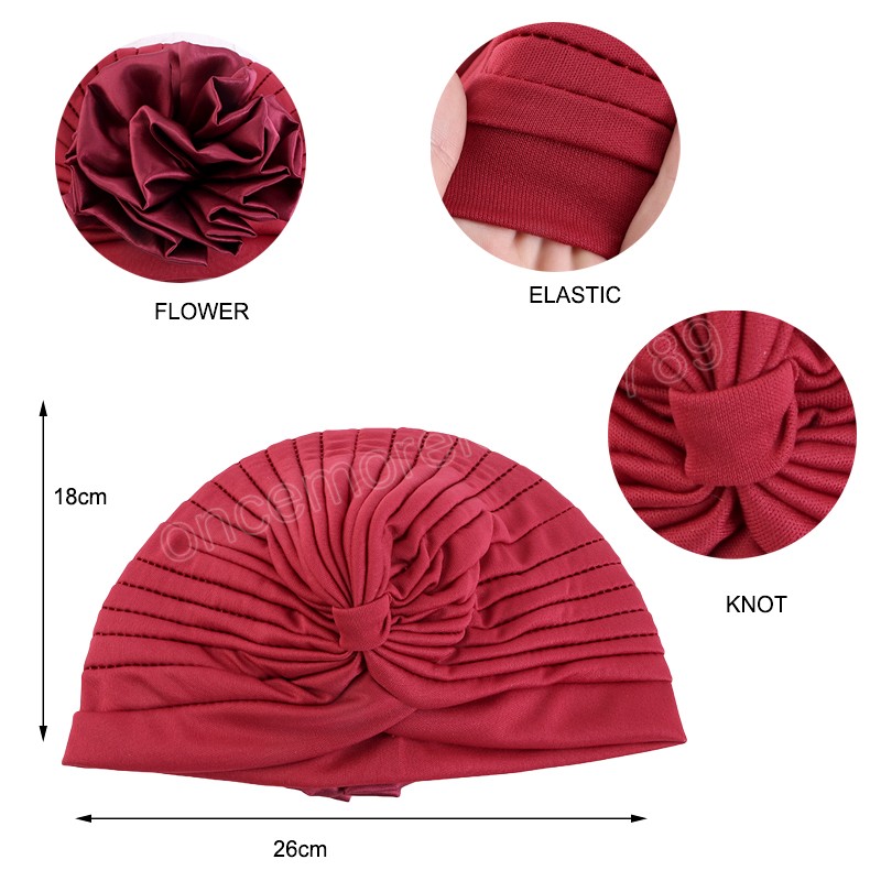 New Women Big Flower Turban Hat Bonnet Headwear Scarf Wrap Hair Loss Cancer Chemo Cap Islamic Inner Hijabs Headwrap Beanie Hats